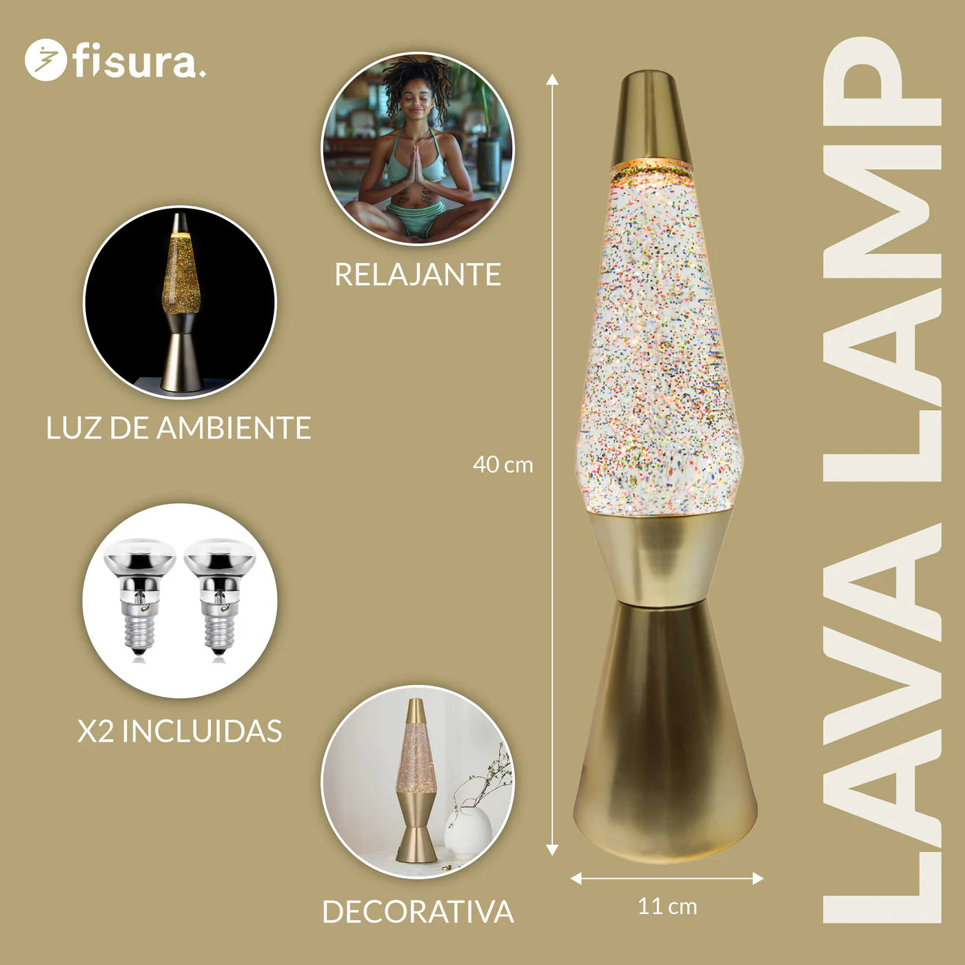 Lava Lamp - Gold Glitter